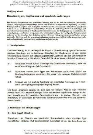 Illokutionstypen, Implikaturen und sprachliche Äußerungen