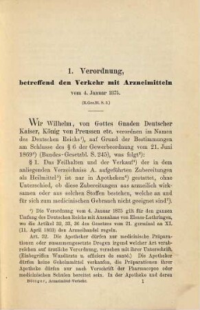 Die reichsgesetzlichen Bestimmungen über den Verkehr mit Arzneimitteln : kaiserliche Verordnung vom 4. Januar 1875