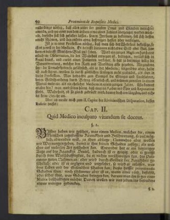Cap. II. Quid Medico inculpatro vitandum sit docens.