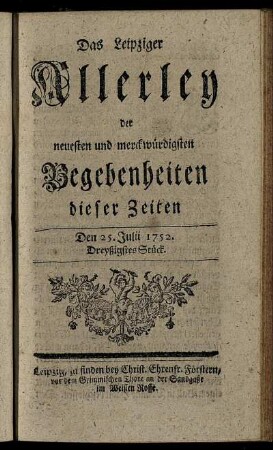 Den 25. Julii 1752. Dreyßigstes Stück.