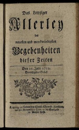 Den 25. Julii 1752. Dreyßigstes Stück.