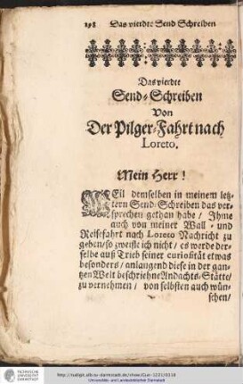 Das vierdte Send-Schreiben Von Der Pilger-Fahrt nach Loreto.