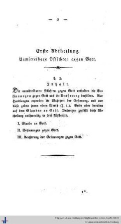 Erste Abtheilung. Unmittelbare Pflichten gegen Gott.