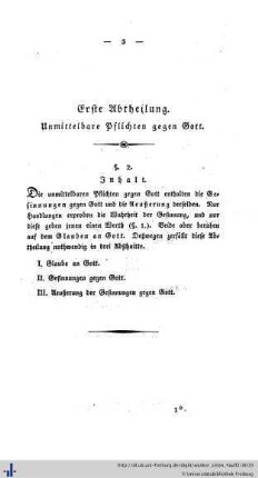 Erste Abtheilung. Unmittelbare Pflichten gegen Gott.