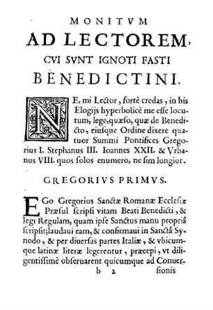 Monitvm Ad Lectorem, Cvi Svnt Ignoti Fasti Benedictini.
