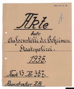 Verlegung der Geheimen Staatspolizei (Gestapo) von Recklinghausen nach Münster.