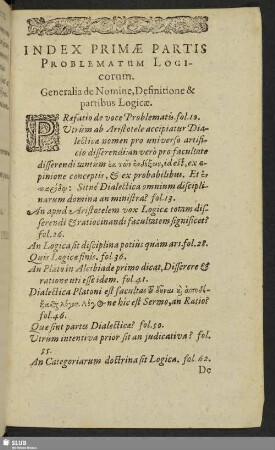 Index Primae Paris Problematum Logicorum