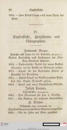 IV. Kupferstiche, Holzschnitte und Lithographien