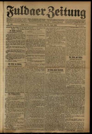Erste Ausgabe vom Dienstag, den 27. Juni 1916.