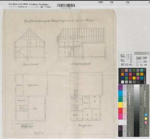 Velen (Velen) Schloß Chauffeurwohnung im Remisengebäude Grundrisse, Schnitte um 1920 1 : 100 47 x 41,5 Bleistiftzeichnung Landsberg-Velen