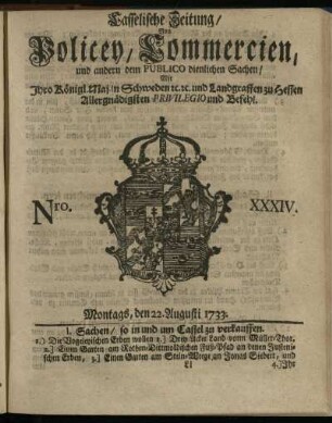 Nro. XXXIV, Montags, den 22. Augusti 1733