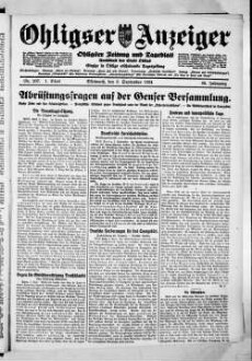 Ohligser Anzeiger : Ohligser Zeitung und Tageblatt ; einzige in Ohligs erscheinende Tageszeitung