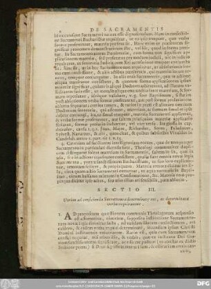 Sectio III. Utrùm ad conficienda Sacramenta determinate res, ac dterminata verba requirantur.