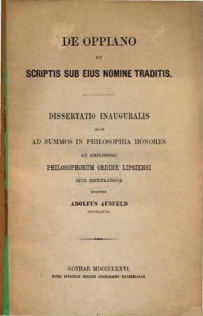 De Oppiano et scriptis sub eius nomine traditis