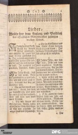 Lieder, welche bey dem Anfang und Beschluß des öffentlichen Gottesdienstes gesungen werden können.