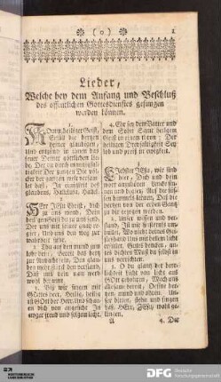 Lieder, welche bey dem Anfang und Beschluß des öffentlichen Gottesdienstes gesungen werden können.