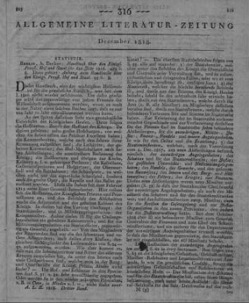 Handbuch über den Königl. Preuß. Hof und Staat. Für das Jahr 1818. Berlin: Decker 1818
