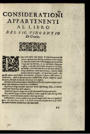 Considerationi Appartenenti Al Libro Del Sig. Vincentio.