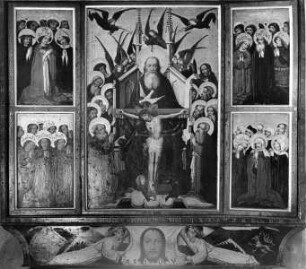 Gnadenstuhl umgeben von Heiligen
