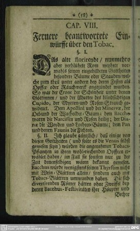 Cap. VIII. Fernere beantwortete Einwürffe über den Tobac