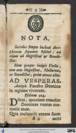 Ad Vesperas.