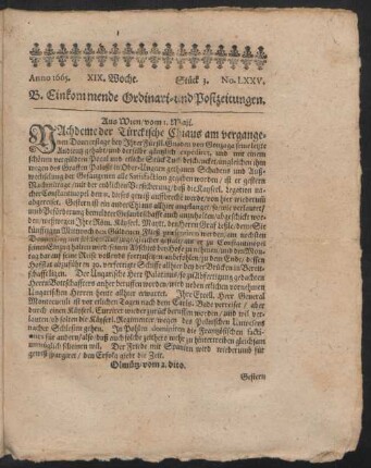 Anno 1665. XIX. Woche. Stück 3. No. LXXV.
