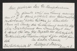 Brief von Hildegard Haase an Gerhart Hauptmann