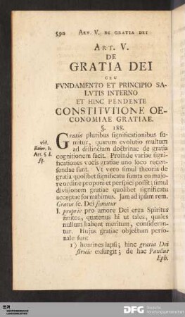 Art. V. De Gratia Dei Ceu Fvndamento Et Principio Salvtis Interno...