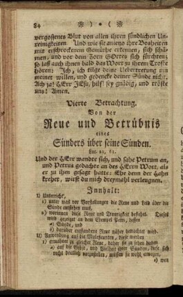 Vierte Betrachtung. Von der Reue und Betrübnis eines Sünders über seine Sünden.