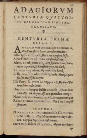 Adagiorvm Centvriæ Qvatvor: In Germanicam Lingvam Translatæ