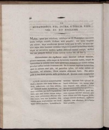 De hydatidibus vel intra uterum visis vel ex eo exclusis.