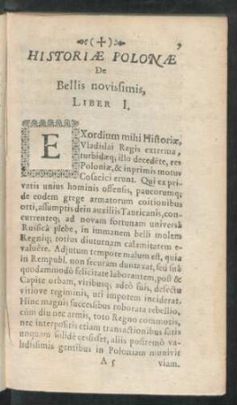 Historiae Polonae De Bellis novissimis, Liber I