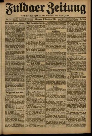 Ausgabe vom Mittwoch, den 02. November 1921.