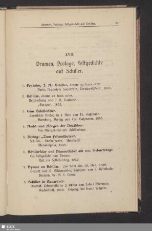XVII. Dramen, Prologe, Festgedichte auf Schiller