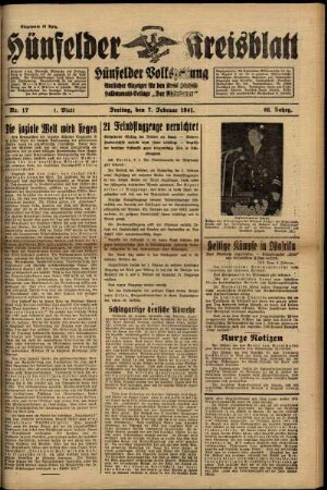 Erste Ausgabe vom Freitag, den 07. Februar 1941.