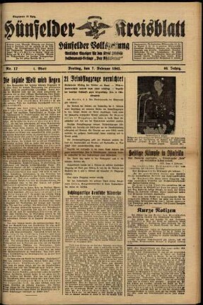 Erste Ausgabe vom Freitag, den 07. Februar 1941.