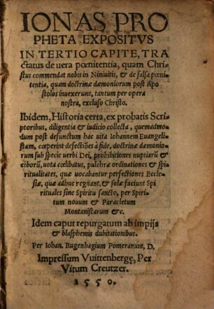 Jonas propheta expositus ...