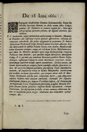 Die 28. Iunii 1660.