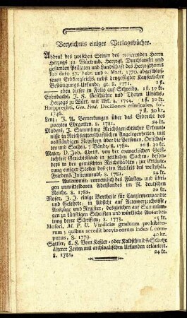 Verzeichnis einiger Verlagsbücher.