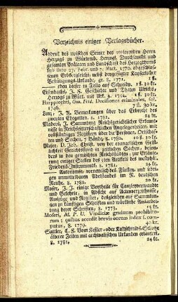 Verzeichnis einiger Verlagsbücher.