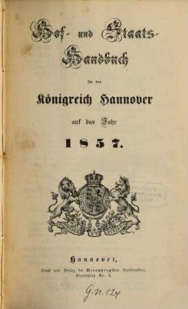 Hof- und Staatshandbuch für das Königreich Hannover. 1857
