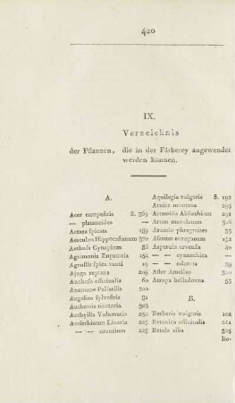 IX. Verzeichnis der Pflanzen, die in der Färberey angewendet werden können