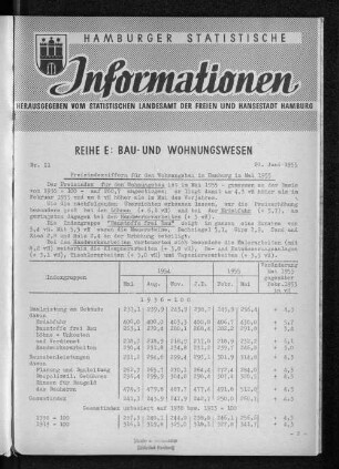 Preisindexziffern für den Wohnungsbau in Hamburg im Mai 1955 : Nr. 11