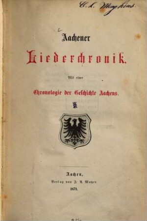 Aachener Liederchronik : mit einer Chronologie der Geschichte Aachens