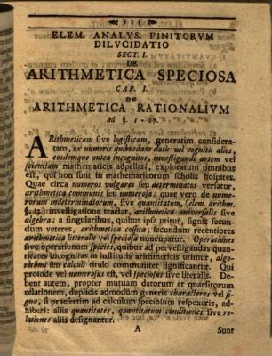 Artificiorvm Algebraicorvm Elementis Analyseos Finitorvm Wolffianis Comprehensorvm Dilvcidatio : E Lectionibvs Privatissimis Havsta Et Speciminis Academici Loco