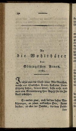 An die Wohlthäter der Göttingischen Armen. 1785.