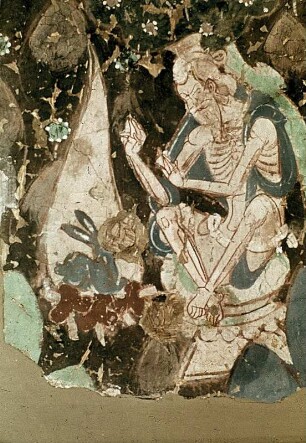 Jataka: Brahmane mit einem Häschen, das sich von ihm braten läßt