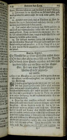 Das 34. Capitel. Ein Mensch kan zu seiner Seligkeit nichts thun, Gott thut alles allein, wenn sich nur der Mensch Gott durch seine Gnade ergiebet, [...].