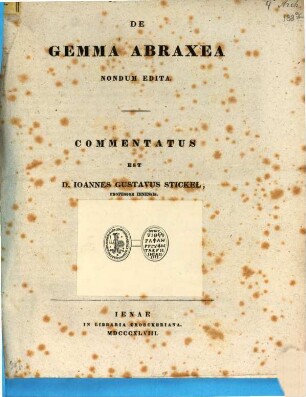 De Gemma Abraxea Nondum Edita : Commentatio Qua Professionem Linguarum Orientalium Ordinariam ... ad Orationem Die X M. Octobris ...