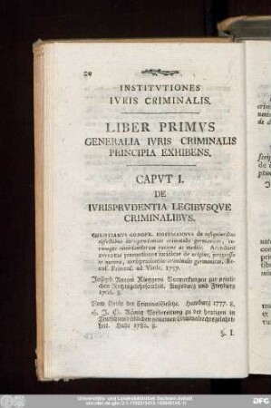 Liber Primus Generalia Iuris Criminalis Principia Exhibens.